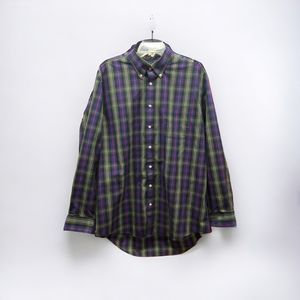 Lands End Button Down Shirt 17.5 36 Tall Blue Green Red Dress Top No Iron